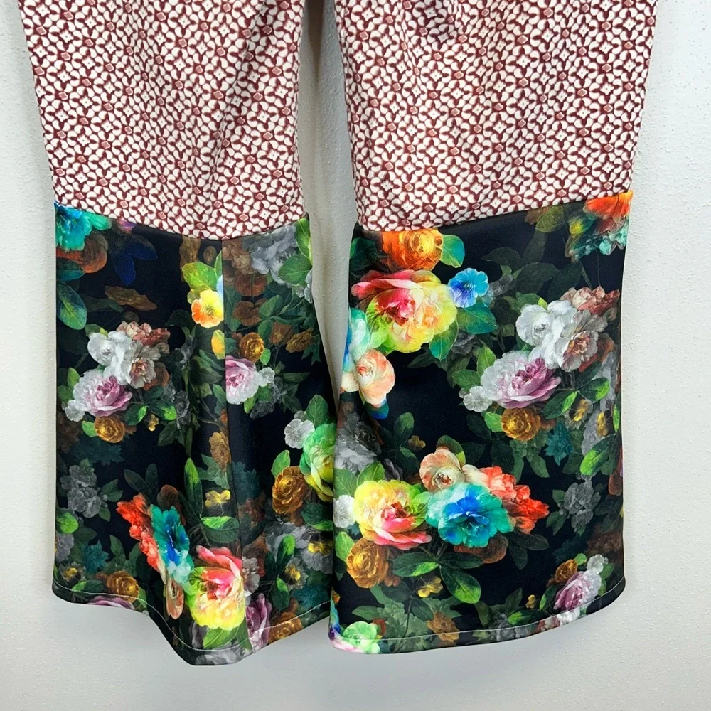 Floral Colorful Flare Pants Fun Festival Hippie Boho‎ Size 12 Stretch Maximalist
